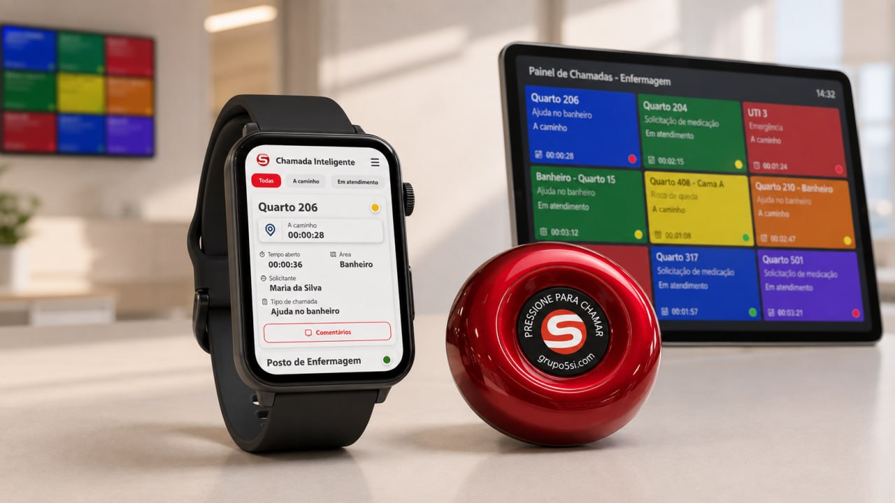 Botão de chamada, relógio do cuidador e painel Smart Call para casas de repouso